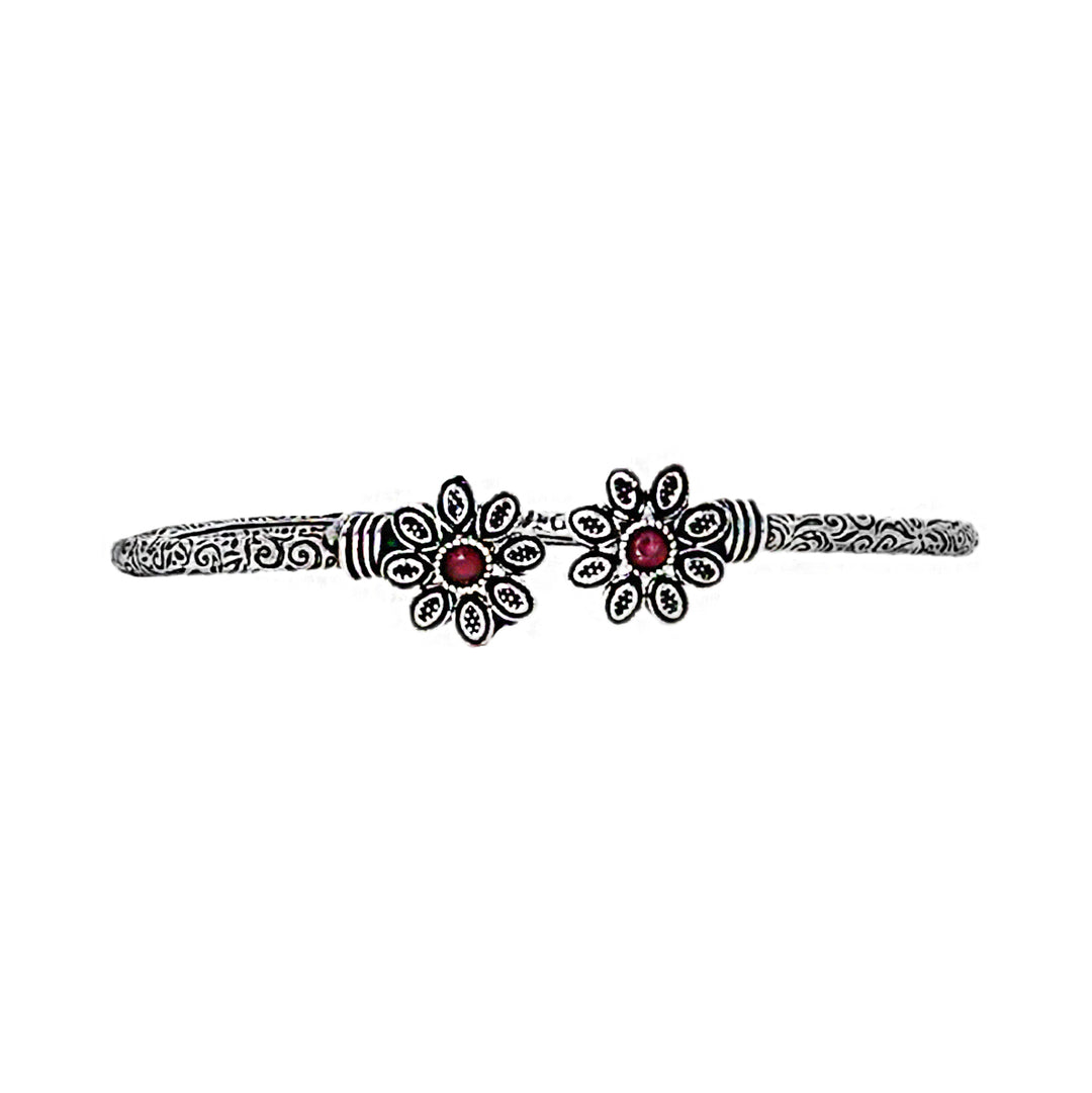 Teejh Saroj Silver Oxidised Floral Bracelet