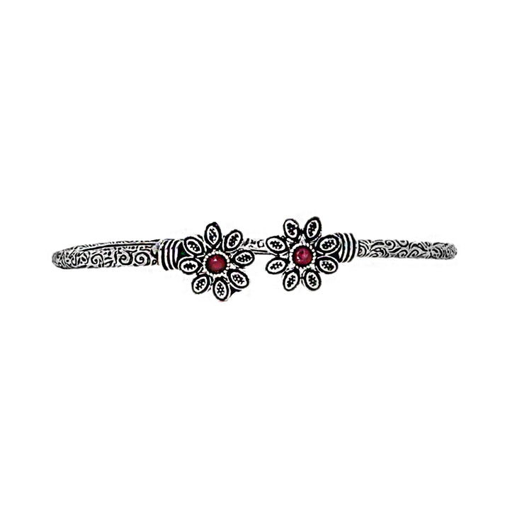 Teejh Saroj Silver Oxidised Floral Bracelet