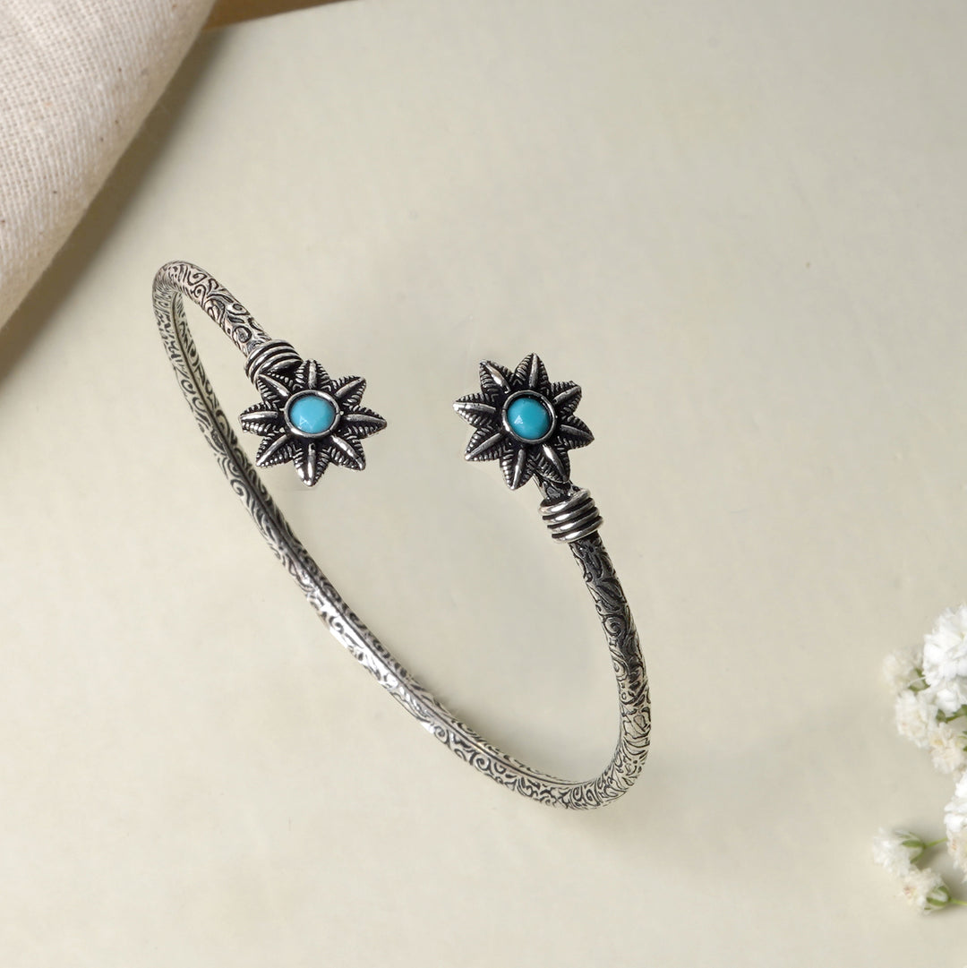 Teejh Shambhavi Silver Oxidised Floral Bracelet