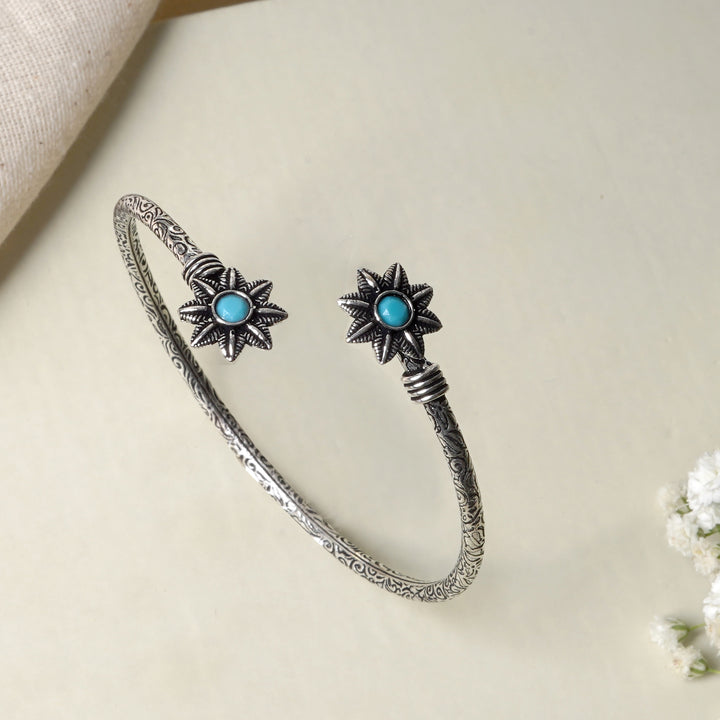 Teejh Shambhavi Silver Oxidised Floral Bracelet