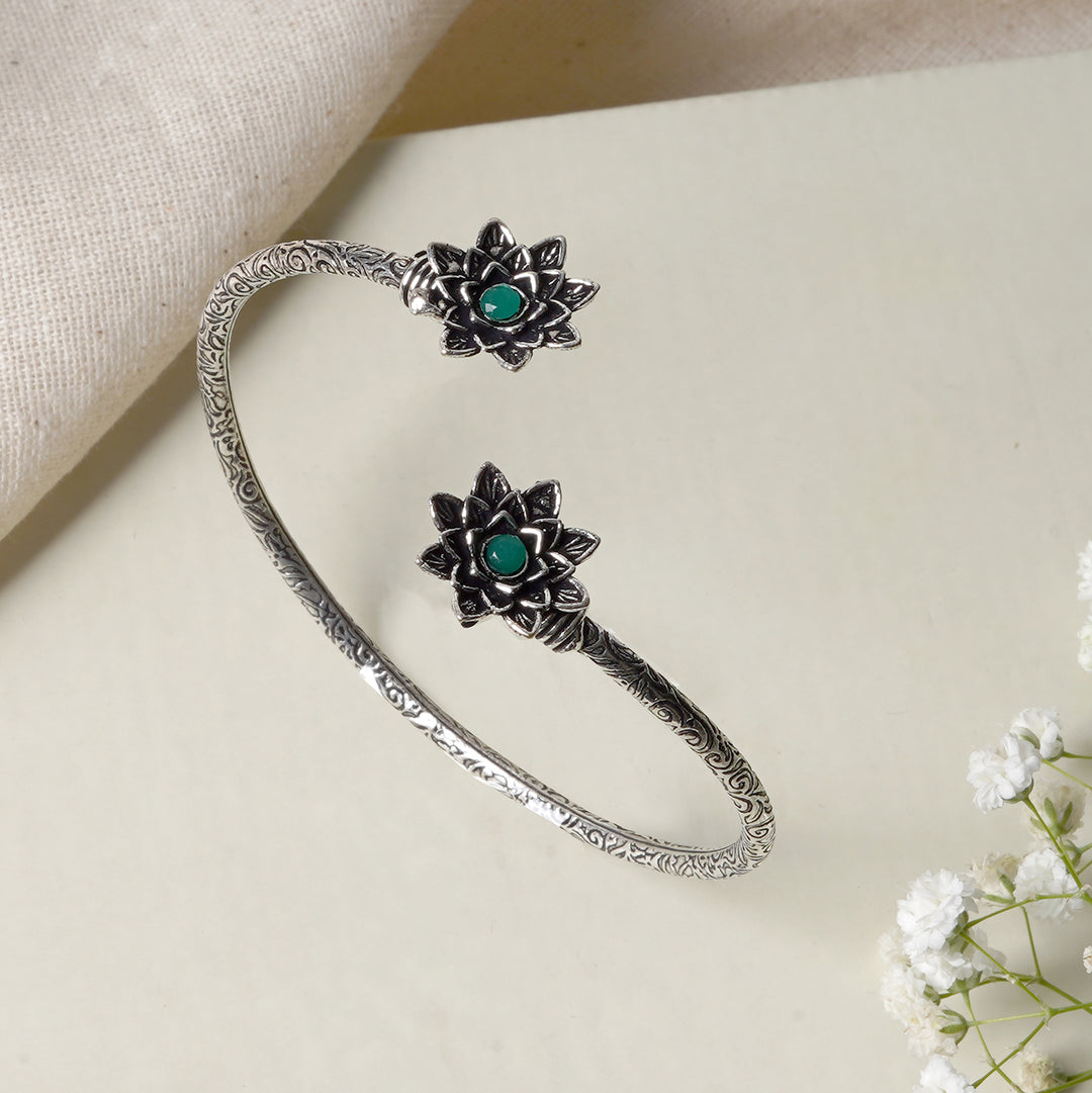 Teejh Sunita Silver Oxidised Floral Bracelet