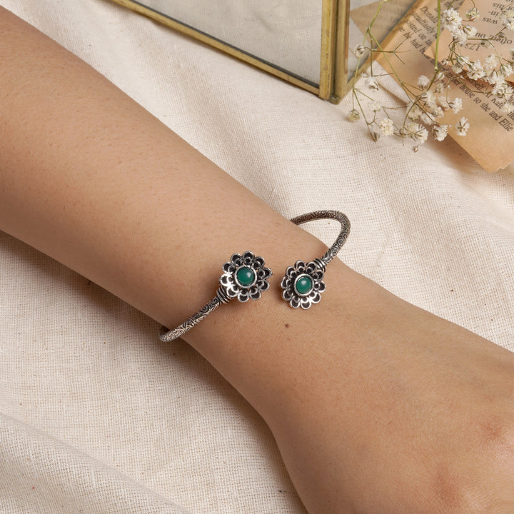 Teejh Chanralatha Silver Oxidised Floral Bracelet