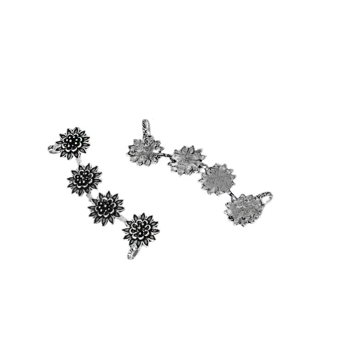 Teejh Panchali Silver Oxidised Floral Earcuffs