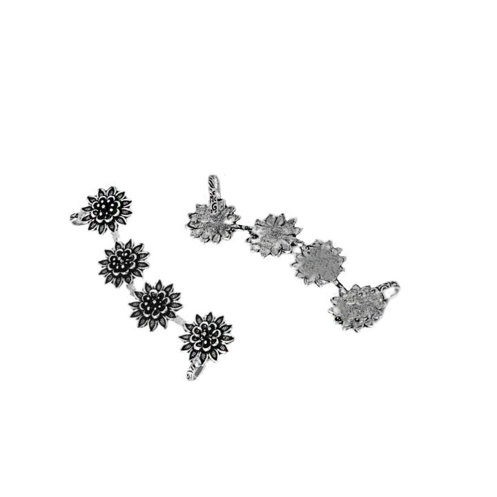 Teejh Panchali Silver Oxidised Floral Earcuffs