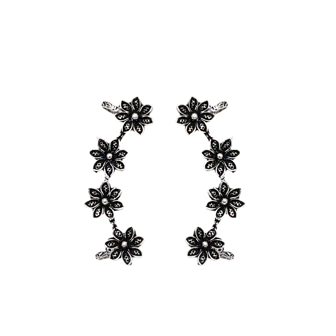 Teejh Ekta Silver Oxidised Floral Earcuffs