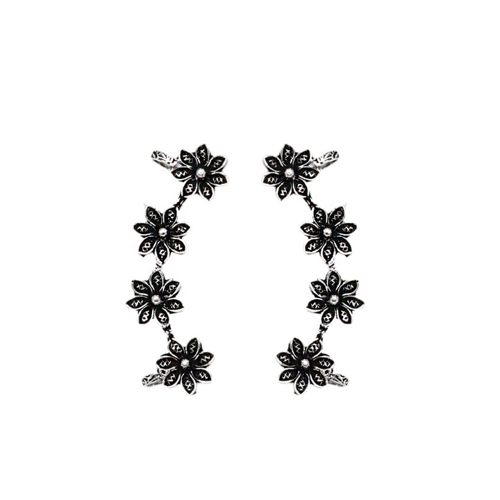 Teejh Ekta Silver Oxidised Floral Earcuffs