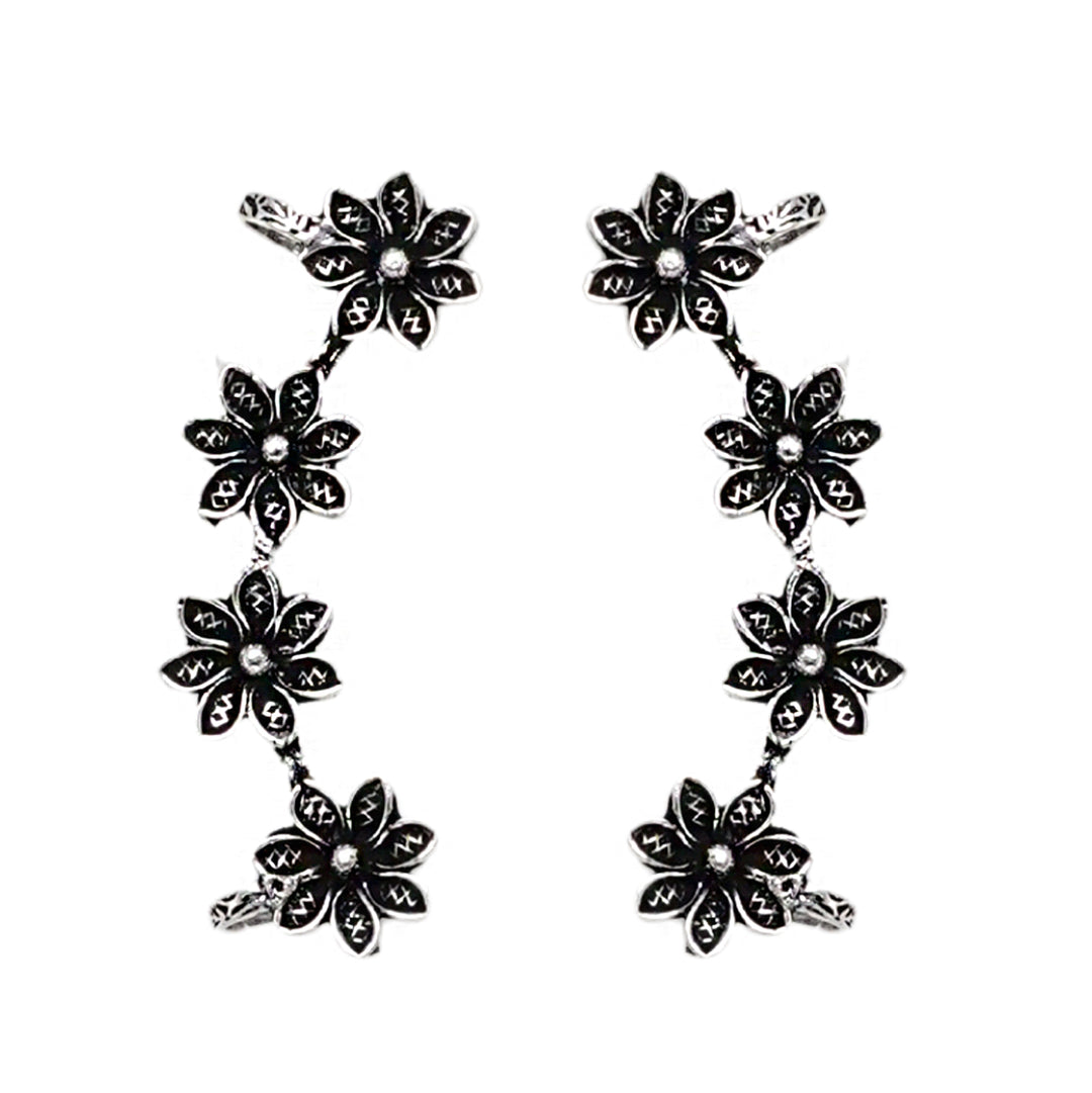 Teejh Ekta Silver Oxidised Floral Earcuffs