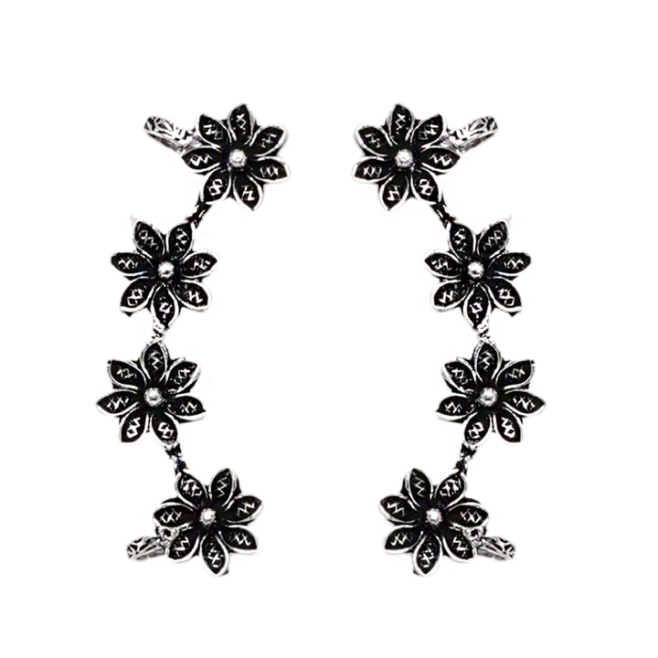 Teejh Ekta Silver Oxidised Floral Earcuffs