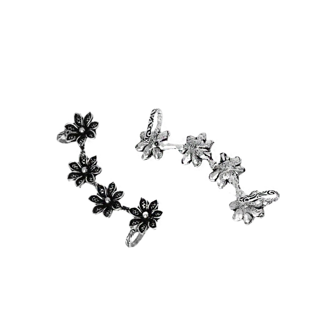 Teejh Ekta Silver Oxidised Floral Earcuffs