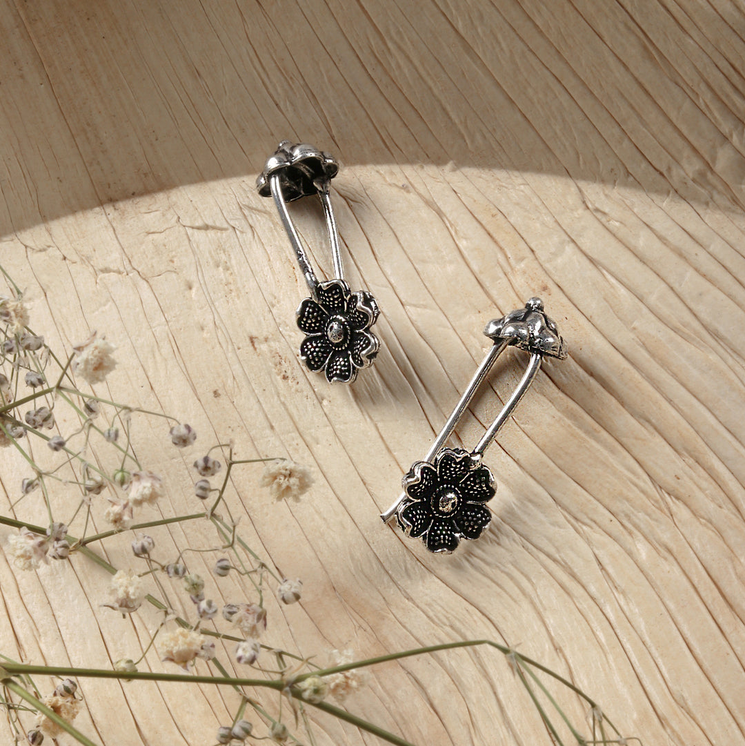 Teejh Januja Silver Oxidised Clip On Bugadi