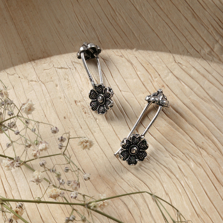 Teejh Januja Silver Oxidised Clip On Bugadi