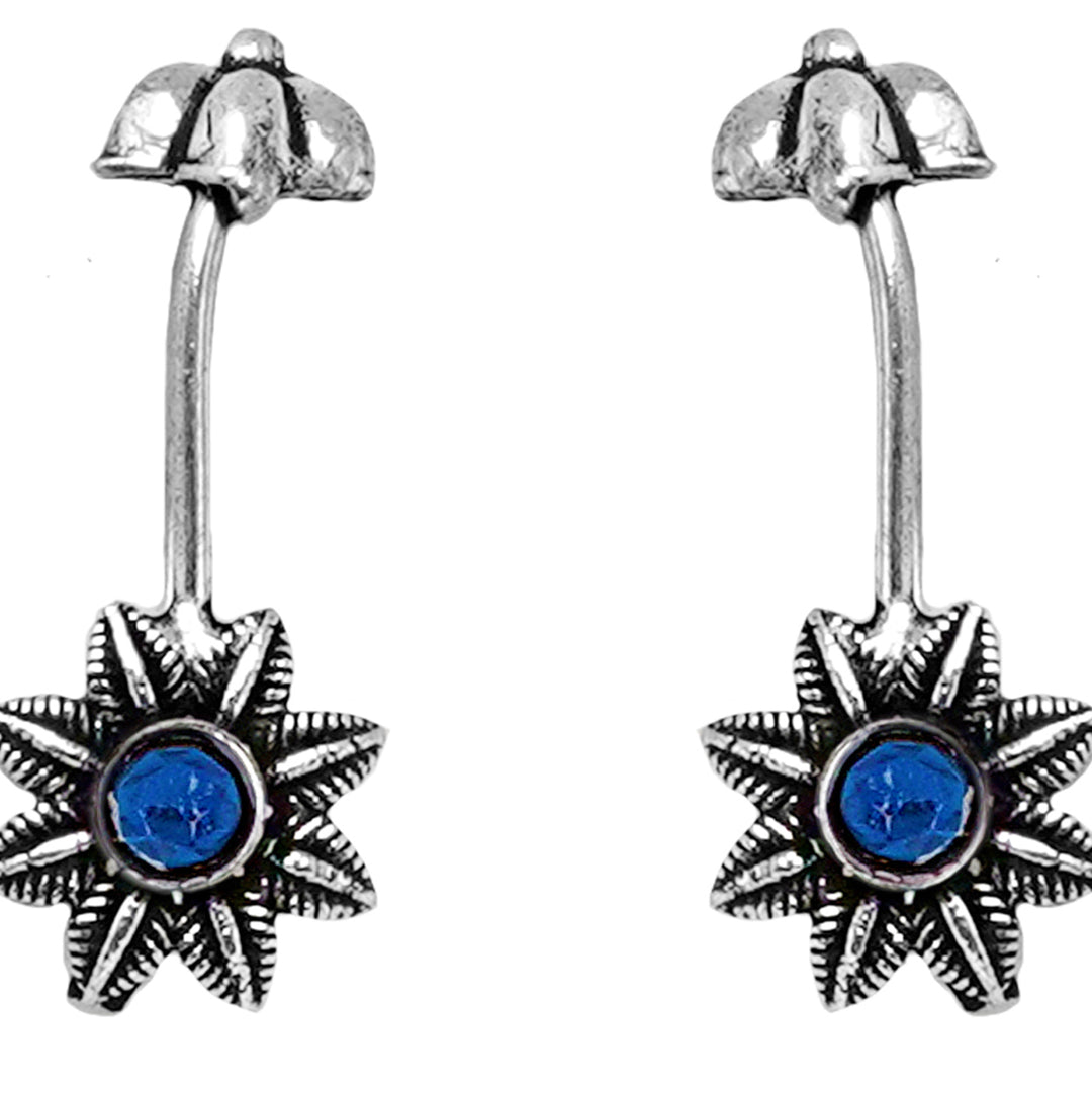 Teejh  Krisha Blue Stone Silver Oxidsed Clip On Bugadi
