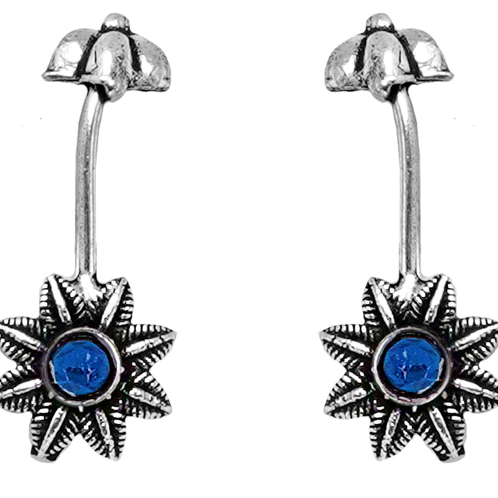 Teejh  Krisha Blue Stone Silver Oxidsed Clip On Bugadi