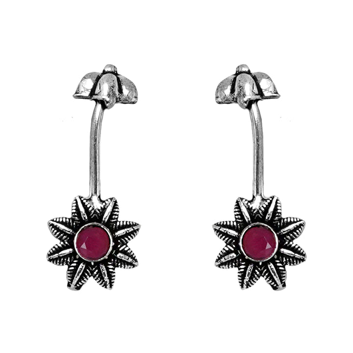 Teejh  Krisha Red Stone Silver Oxidsed Clip On Bugadi
