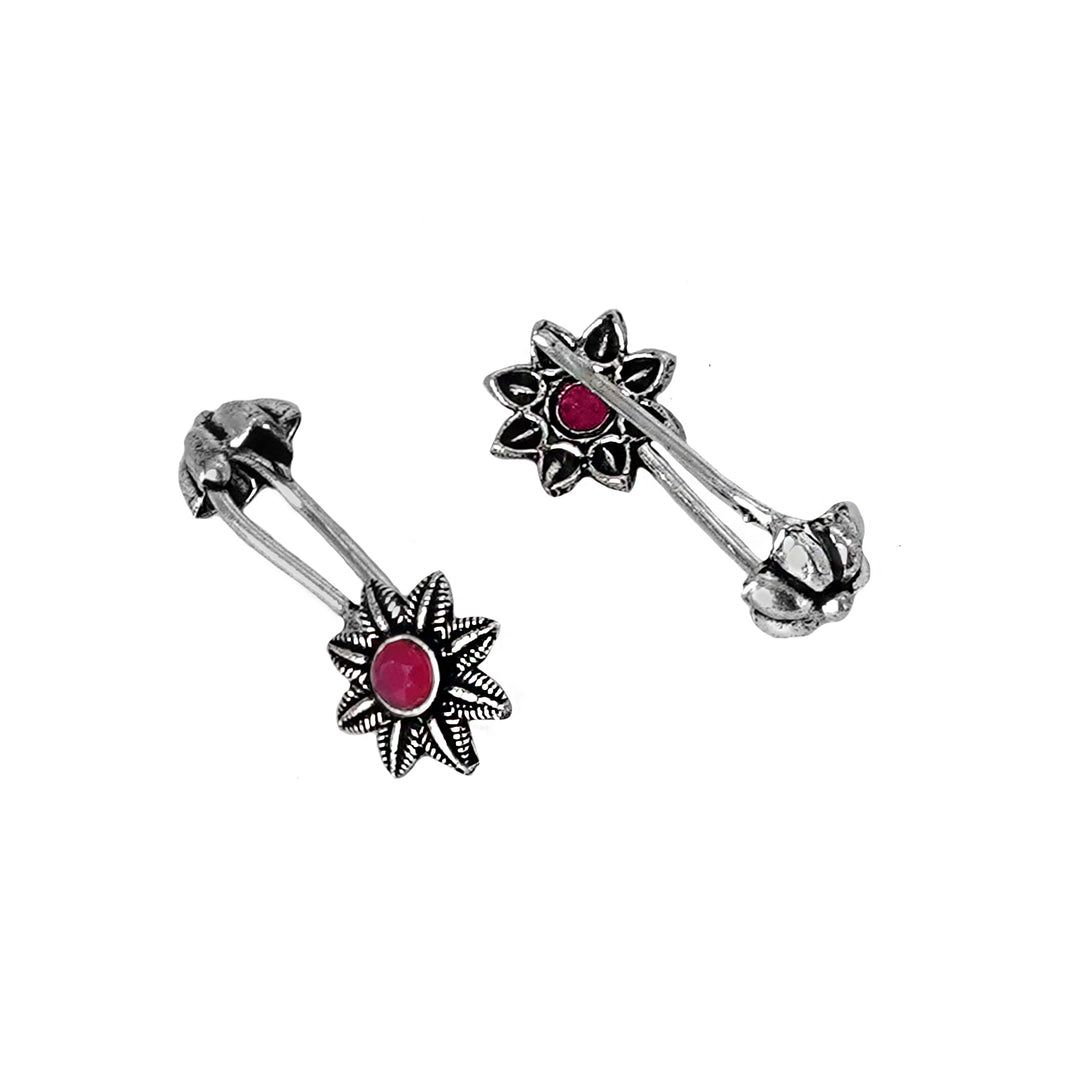 Teejh  Krisha Red Stone Silver Oxidsed Clip On Bugadi