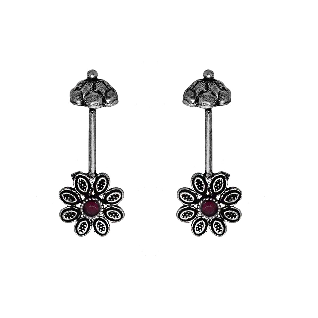 Teejh  Ladli Red Stone Silver Oxidsed Clip On Bugadi