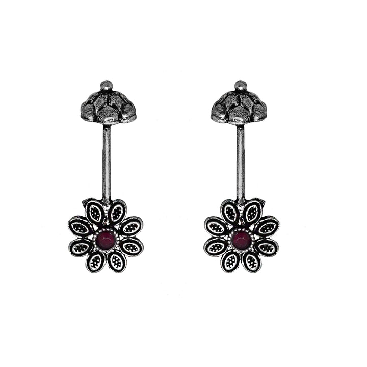 Teejh  Ladli Red Stone Silver Oxidsed Clip On Bugadi