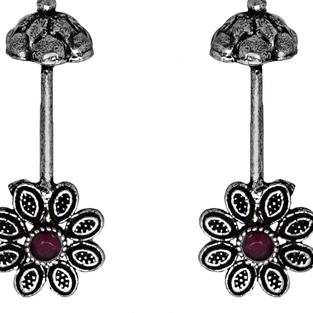 Teejh  Ladli Red Stone Silver Oxidsed Clip On Bugadi