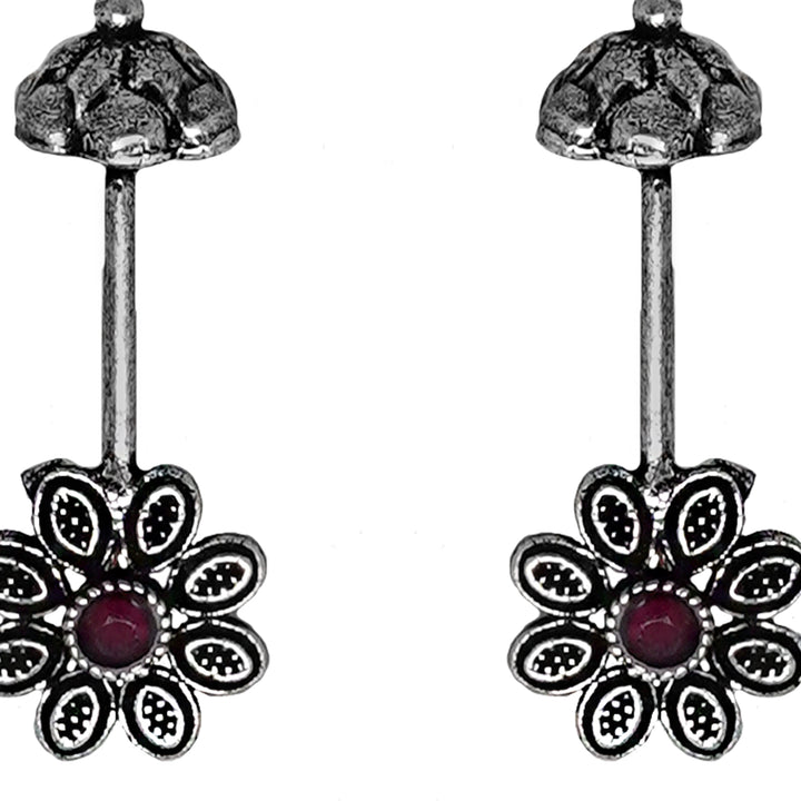 Teejh  Ladli Red Stone Silver Oxidsed Clip On Bugadi