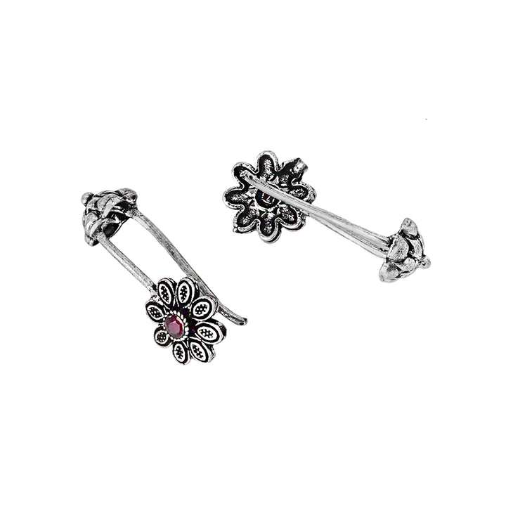 Teejh  Ladli Red Stone Silver Oxidsed Clip On Bugadi