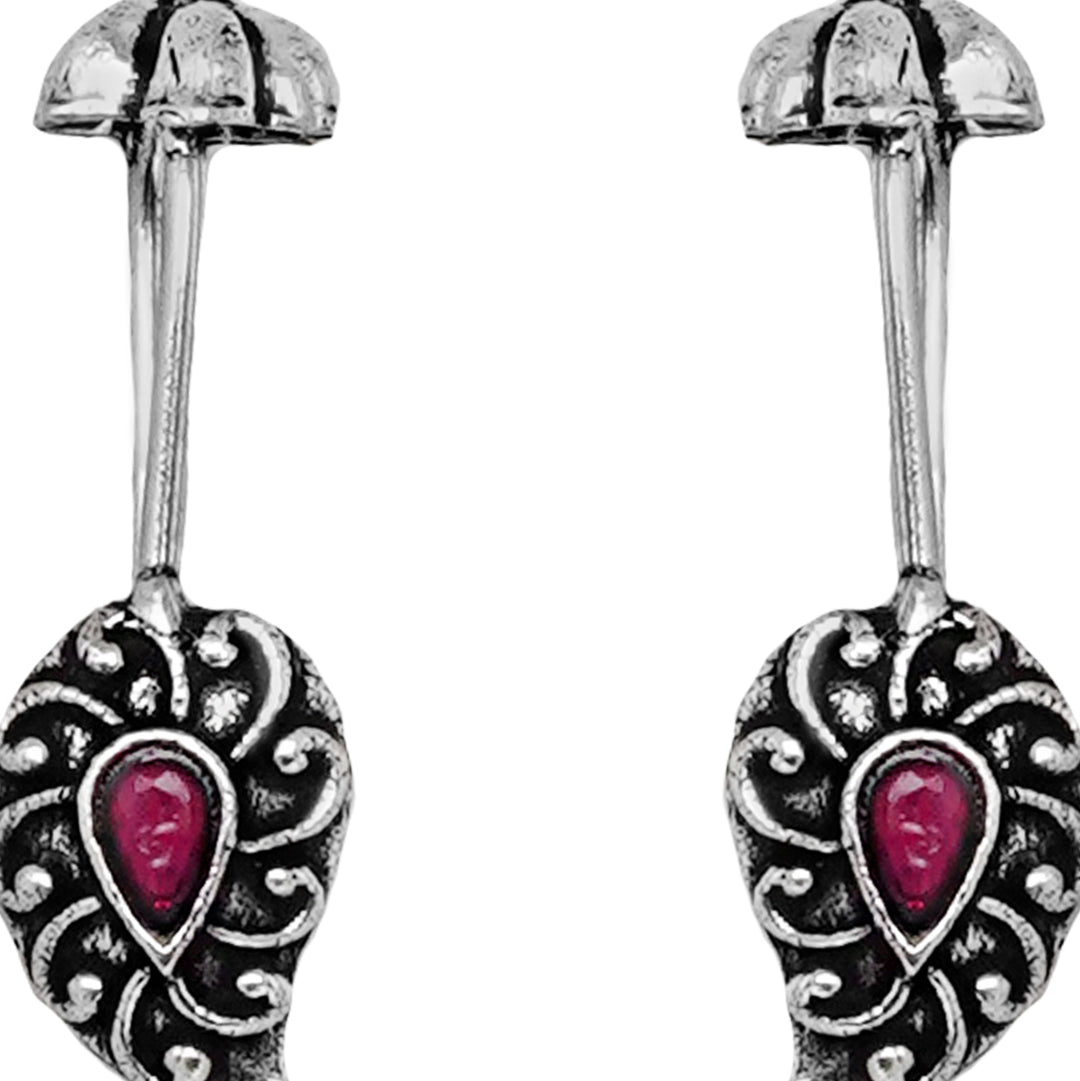 Teejh  Mitali Red Stone Silver Oxidsed Clip On Bugadi