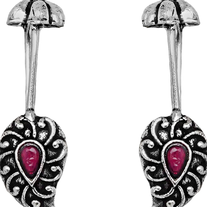Teejh  Mitali Red Stone Silver Oxidsed Clip On Bugadi