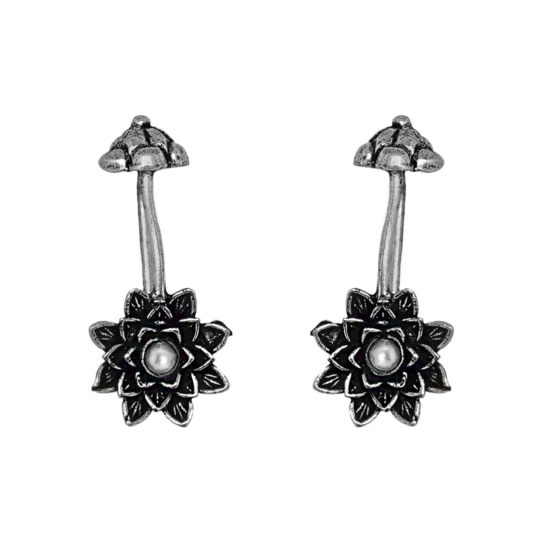 Teejh  Ridhima White Stone Silver Oxidsed Clip On Bugadi