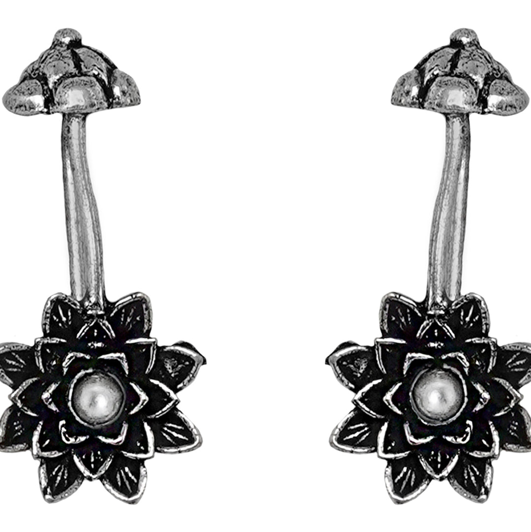 Teejh  Ridhima White Stone Silver Oxidsed Clip On Bugadi