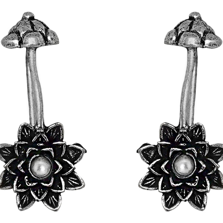 Teejh  Ridhima White Stone Silver Oxidsed Clip On Bugadi