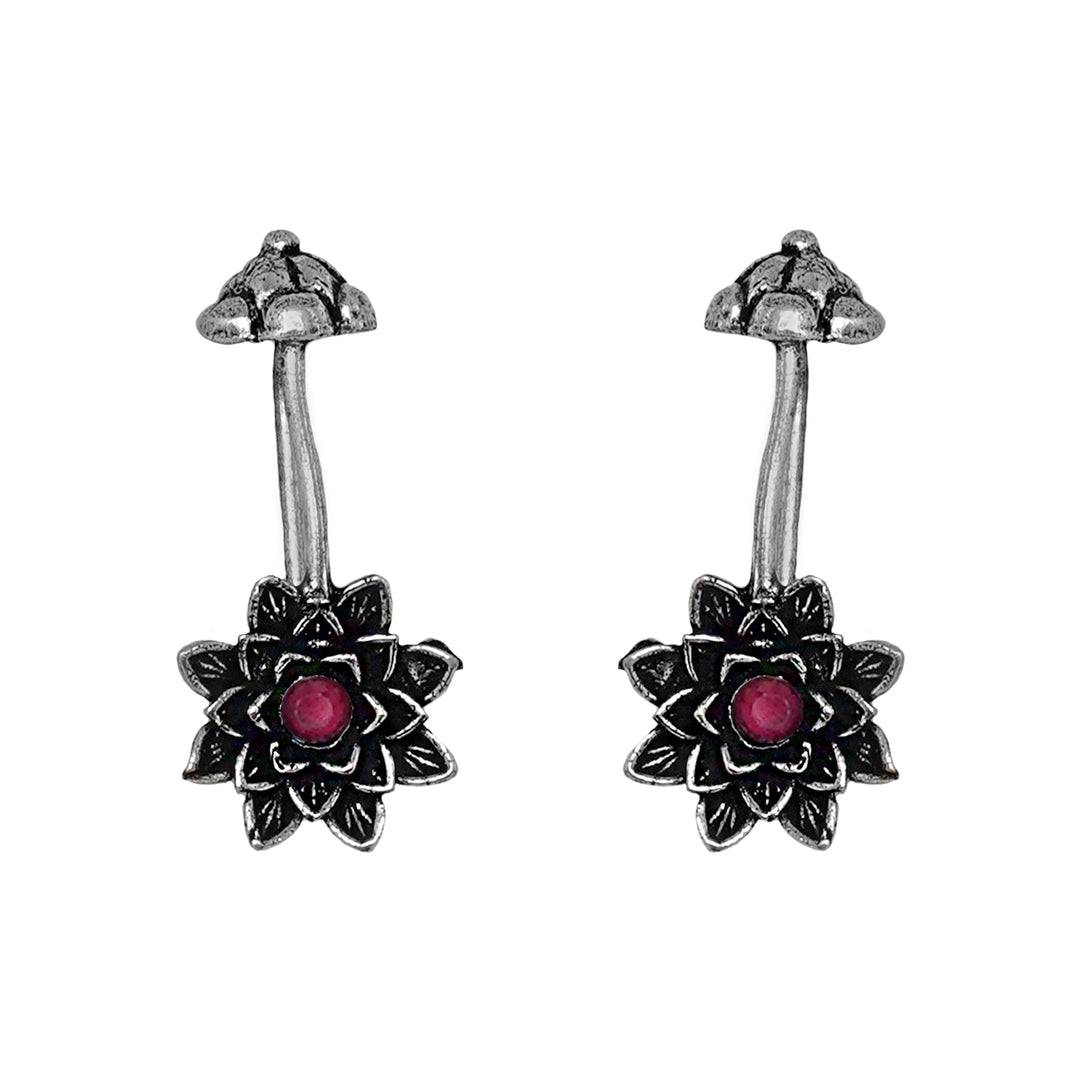 Teejh  Ridhima Red Stone Silver Oxidsed Clip On Bugadi