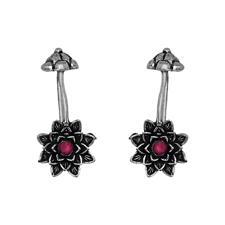 Teejh  Ridhima Red Stone Silver Oxidsed Clip On Bugadi