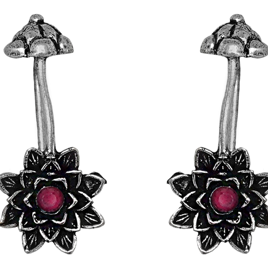 Teejh  Ridhima Red Stone Silver Oxidsed Clip On Bugadi