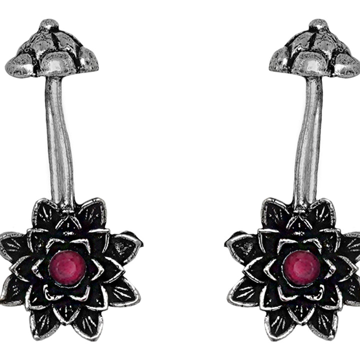 Teejh  Ridhima Red Stone Silver Oxidsed Clip On Bugadi