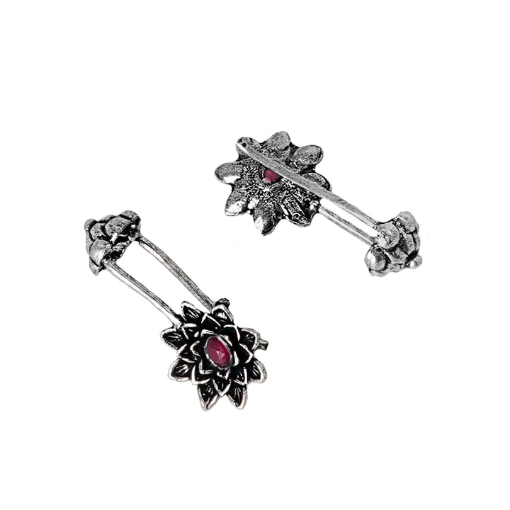 Teejh  Ridhima Red Stone Silver Oxidsed Clip On Bugadi