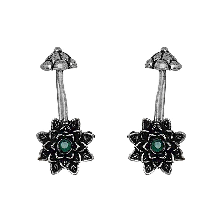 Teejh Ridhima Green Stone Silver Oxidised Clip On Bugadi
