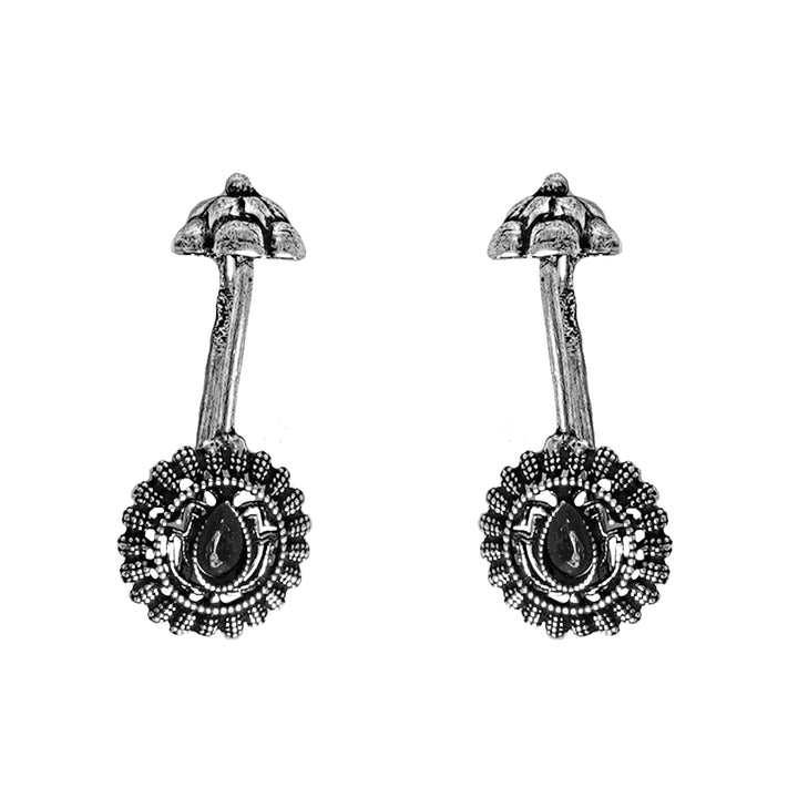 Teejh  Nitara Black Stone Silver Oxidised Clip On Bugadi