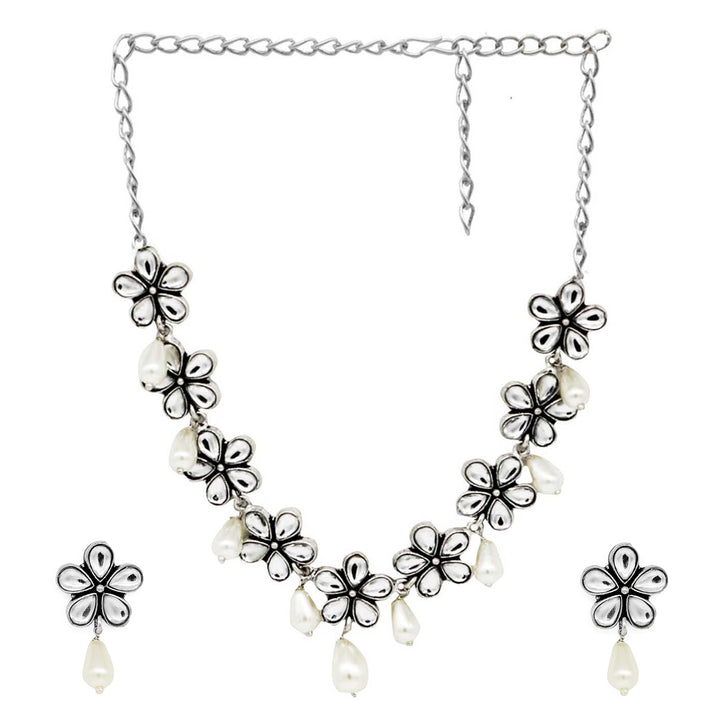 Teejh Unnati Silver Oxidised Polki Necklace Set