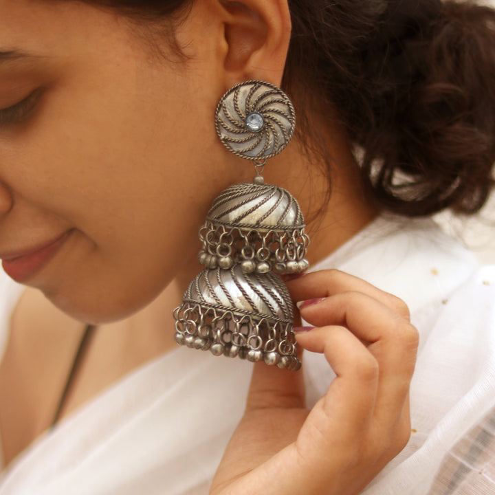 Teejh Oishi Silver Oxidised Jhumkis