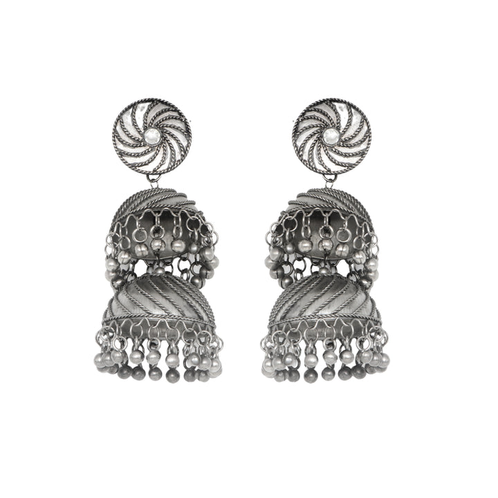 Teejh Oishi Silver Oxidised Jhumkis