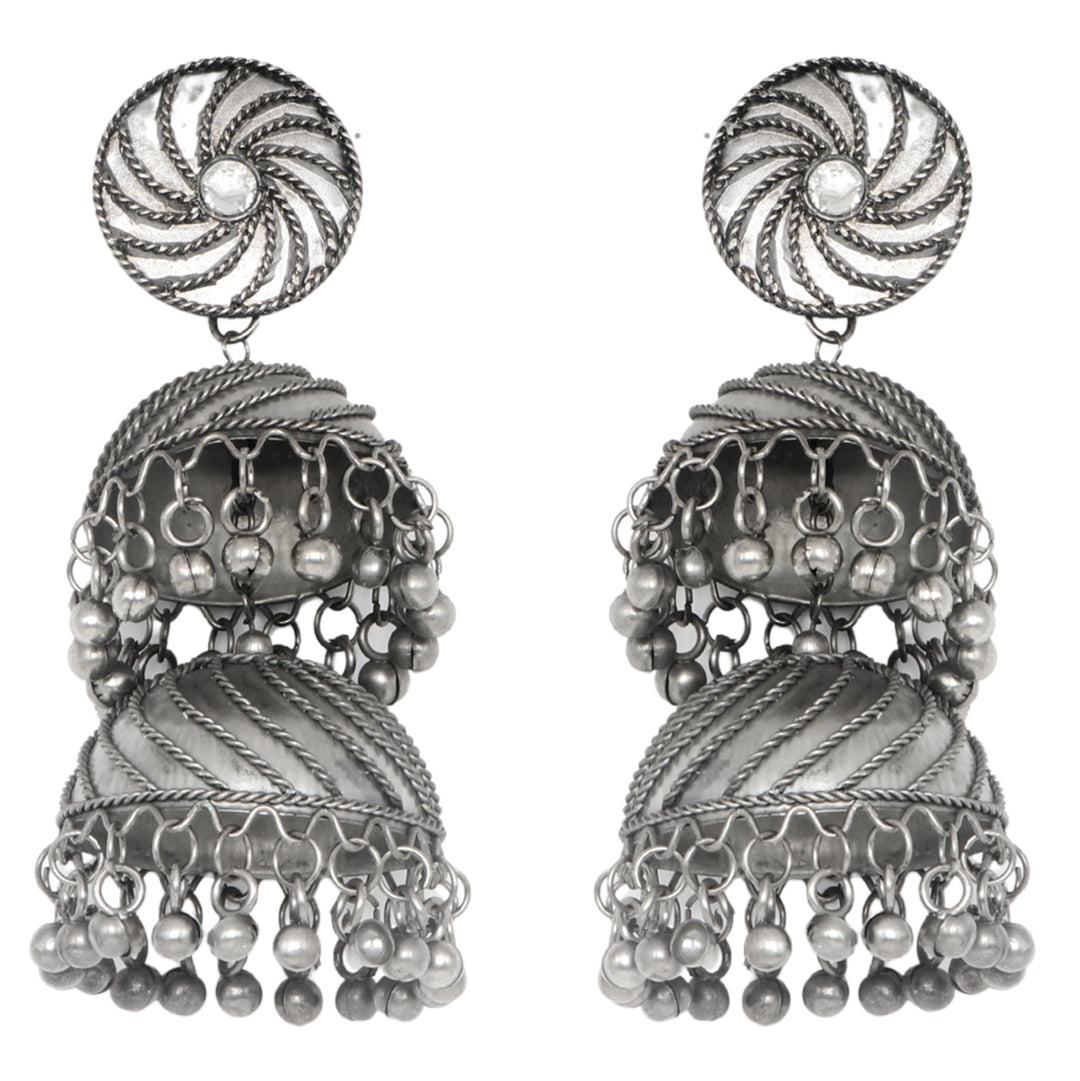 Teejh Oishi Silver Oxidised Jhumkis