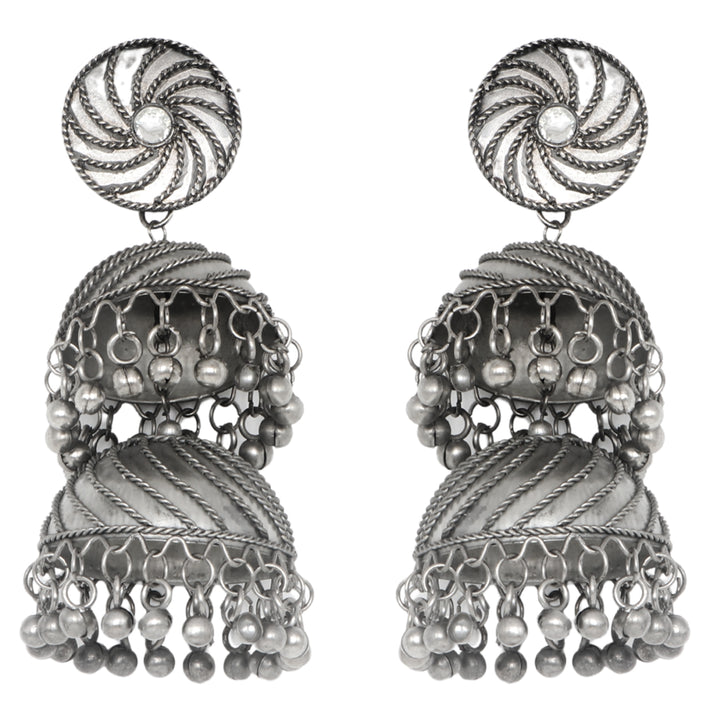 Teejh Oishi Silver Oxidised Jhumkis