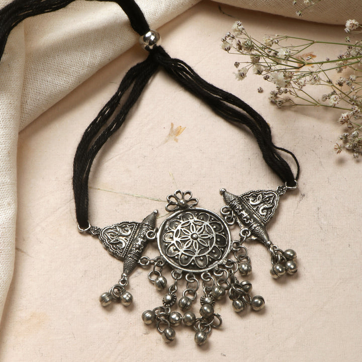 Teejh Amrita Silver Oxidised Choker Necklace