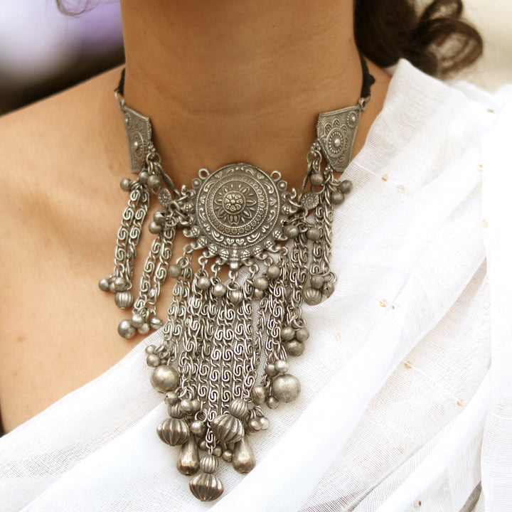 Teejh Dayami Silver Oxidised Choker Necklace