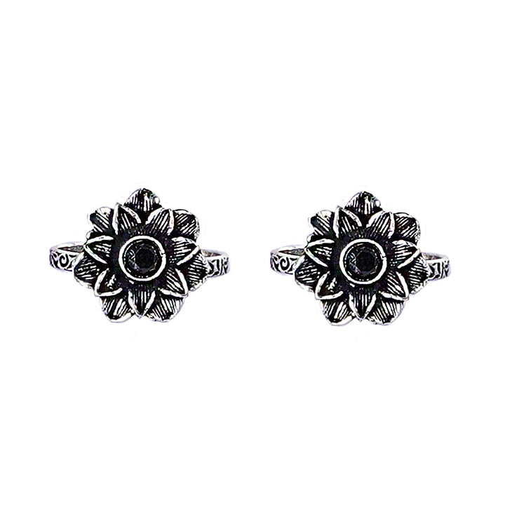 Teejh Kayra Black Stone Silver Oxidised Toe Rings