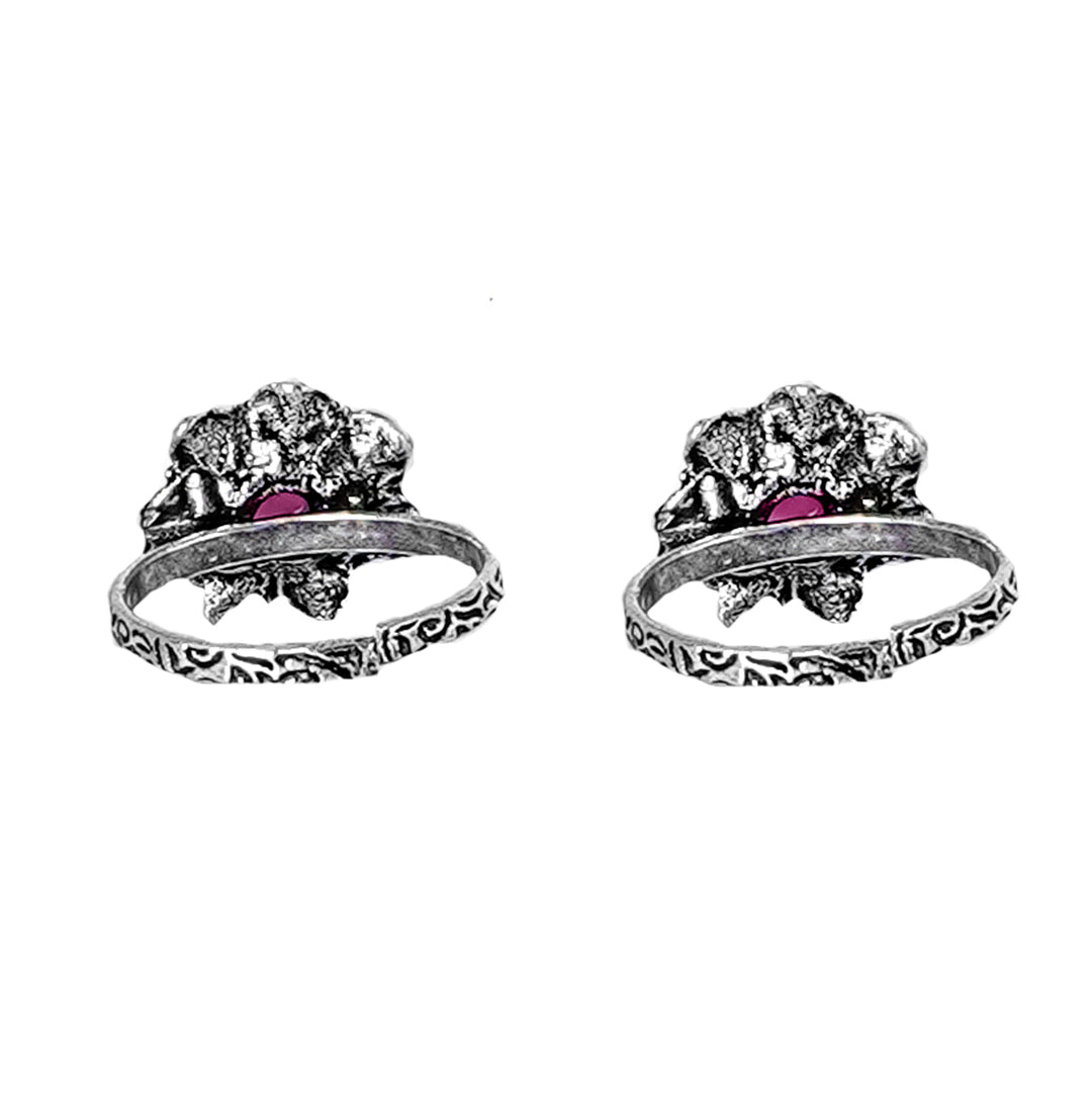 Teejh Kayra Red Stone Silver Oxidised Toe Rings