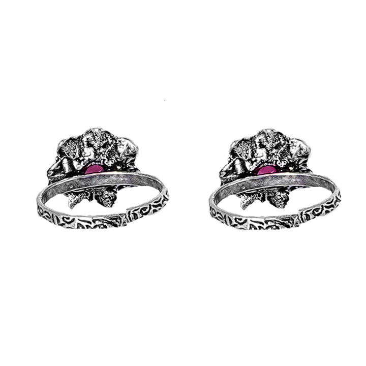 Teejh Kayra Red Stone Silver Oxidised Toe Rings