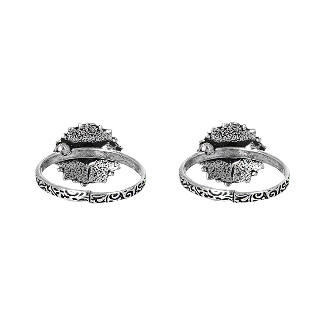 Teejh Siya White Stone Silver Oxidised Toe Rings
