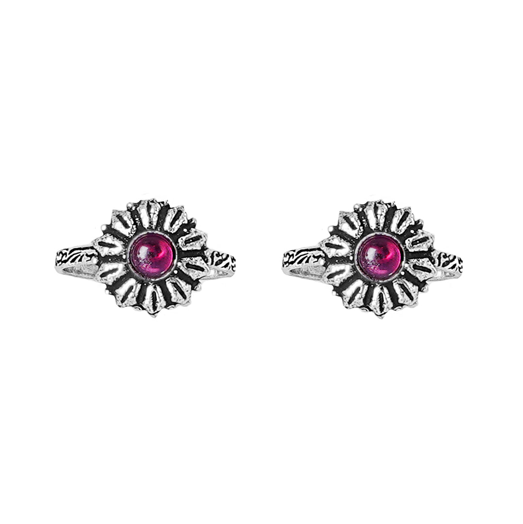 Teejh Siya Pink Stone Silver Oxidised Toe Rings