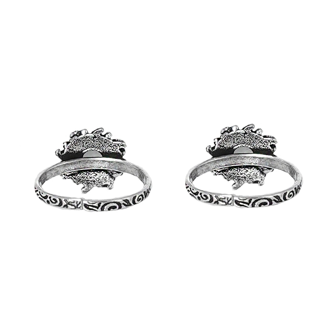 Teejh Ruhi White Stone Silver Oxidised Toe Rings