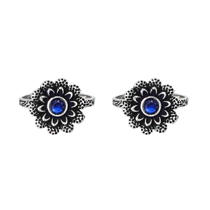 Teejh Tishya Dark Blue Stone Silver Oxidised Toe Rings